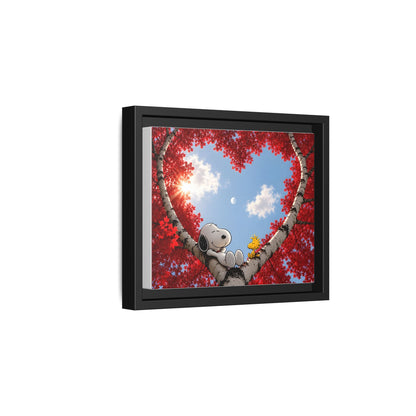 Romantic Heart Tree Framed Canvas — Red Autumn Comic Pup Wall Art