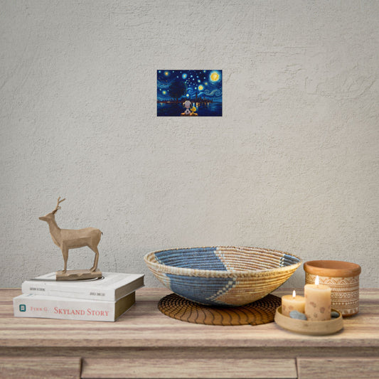 Starry Night Comic Pup Poster – Cute Van Gogh Style Rolled Art Print