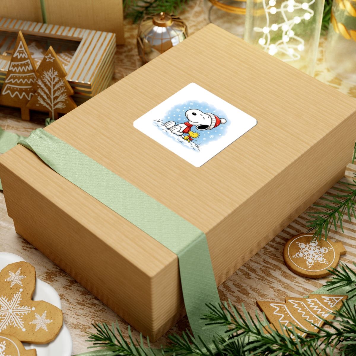 Winter Kiss-Cut Sticker — Holiday Snow Scene Comic Pup Laptop Decal