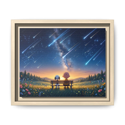 Framed Canvas Art - Romantic Starfall Bench Scene