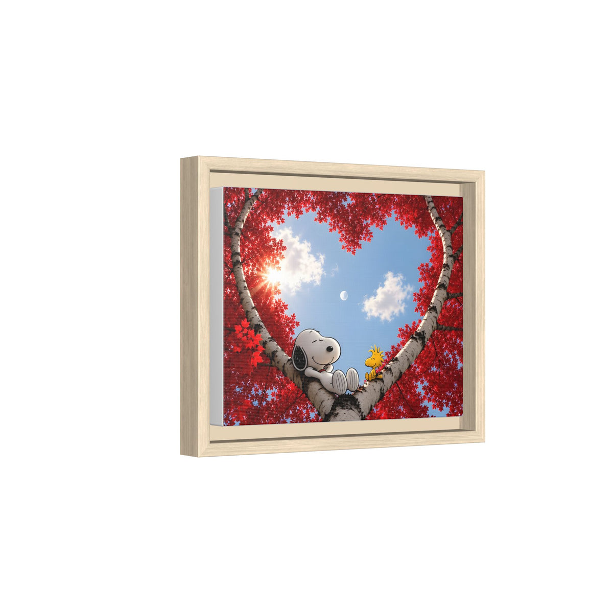 Romantic Heart Tree Framed Canvas — Red Autumn Comic Pup Wall Art