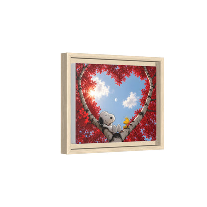Romantic Heart Tree Framed Canvas — Red Autumn Comic Pup Wall Art