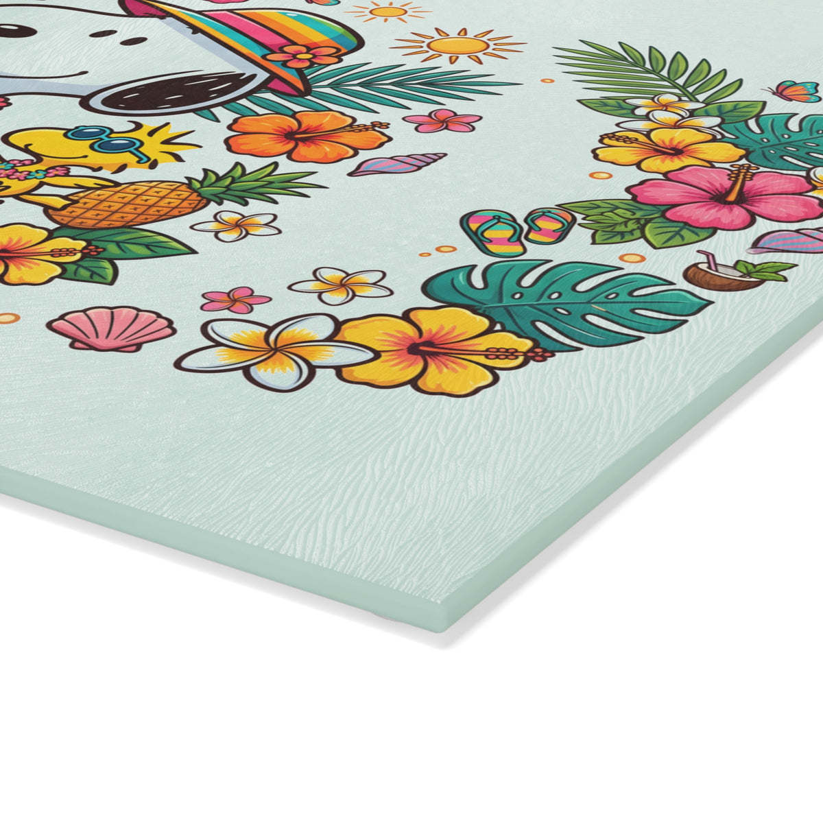 Glass Cutting Board — Snoopy Tropical Luau Design
