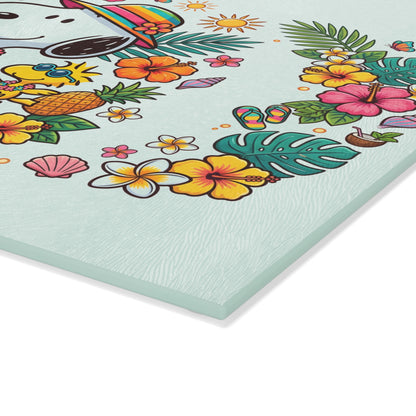 Glass Cutting Board — Snoopy Tropical Luau Design