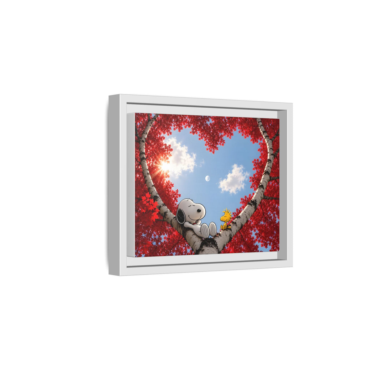Romantic Heart Tree Framed Canvas — Red Autumn Comic Pup Wall Art