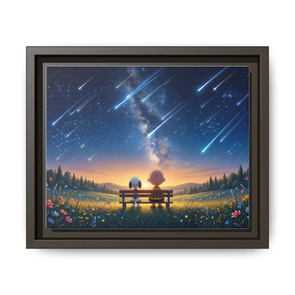 Framed Canvas Art - Romantic Starfall Bench Scene