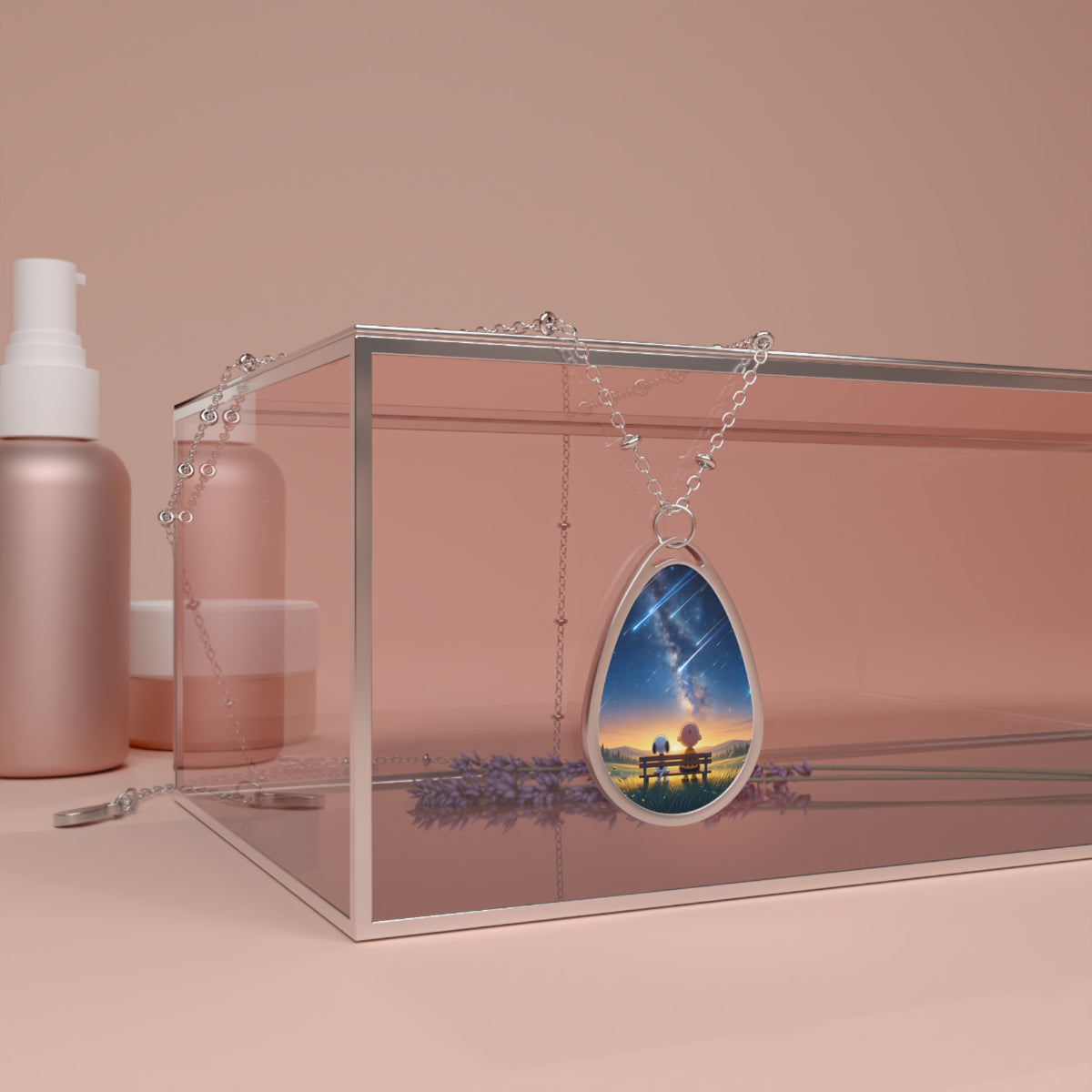 Oval Teardrop Necklace — Starry Sunset Couple Pendant