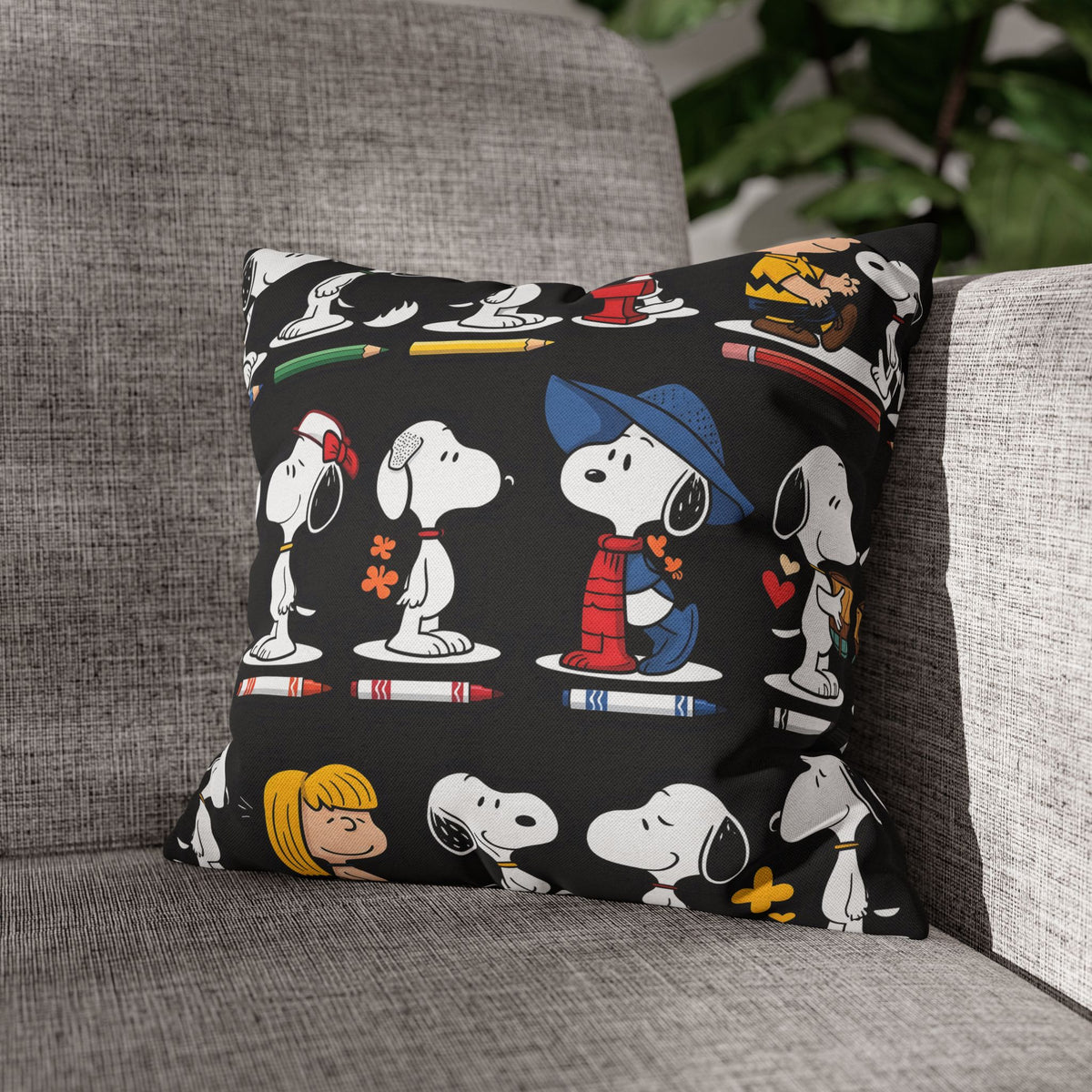 Retro Cartoon Character Throw Pillowcase — Patterned Square Pillow Cover