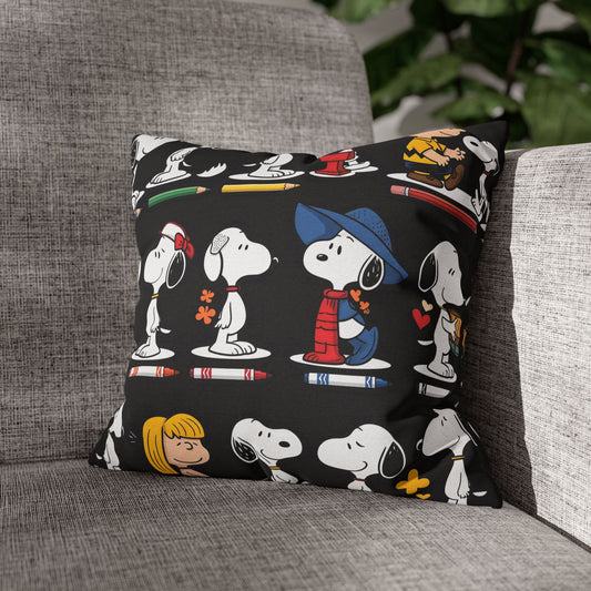 Retro Cartoon Character Throw Pillowcase — Patterned Square Pillow Cover