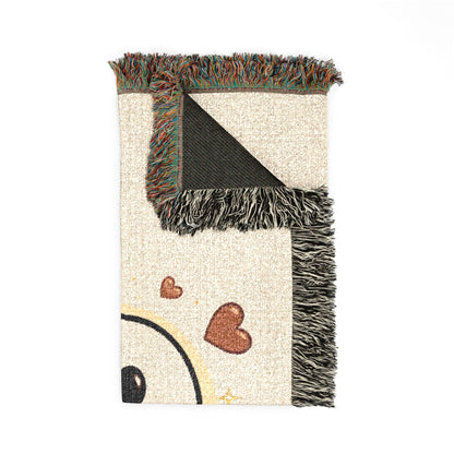 Comic Pup Heart Woven Blanket — Cute Throw for Kids & Fans